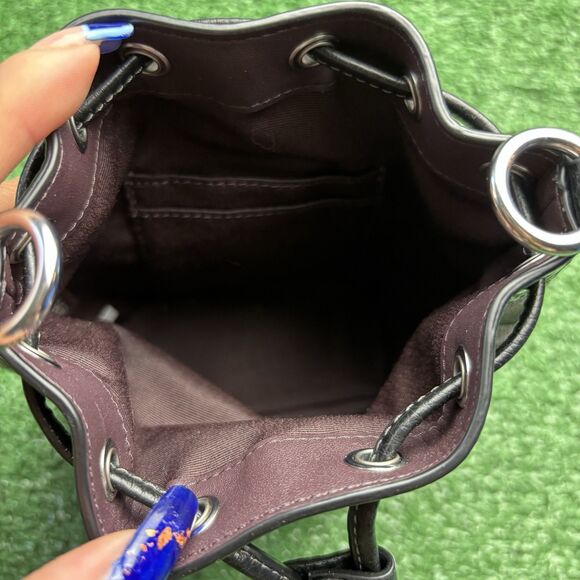 Coach Dempsey Drawstring Bucket Mini Bag SigJacquard Star Embroidery SMOKE BLACK - Picture 4 of 9